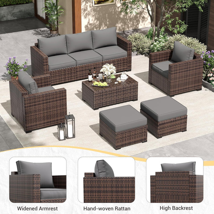 Patio Furniture Set, Outdoor Furniture Wicker Rattan Sofa, Outdoor Sectional with Ottomans, Patio Set for Backyard Porch Balcony (Grey)