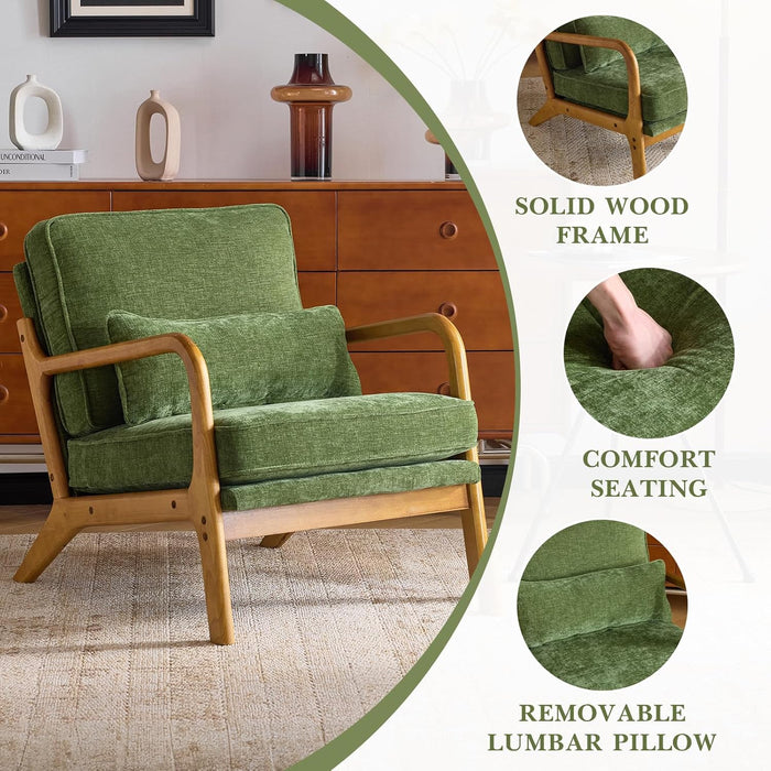 Olive Green Mid Century Chenille Upholstered Armchair