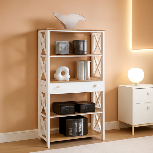Driftwood and White Oxford Bookcase with Drawer