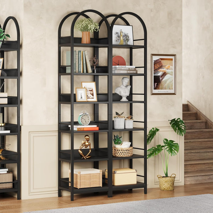 78.7 Inches Towering Arched Corner Bookshelf Black