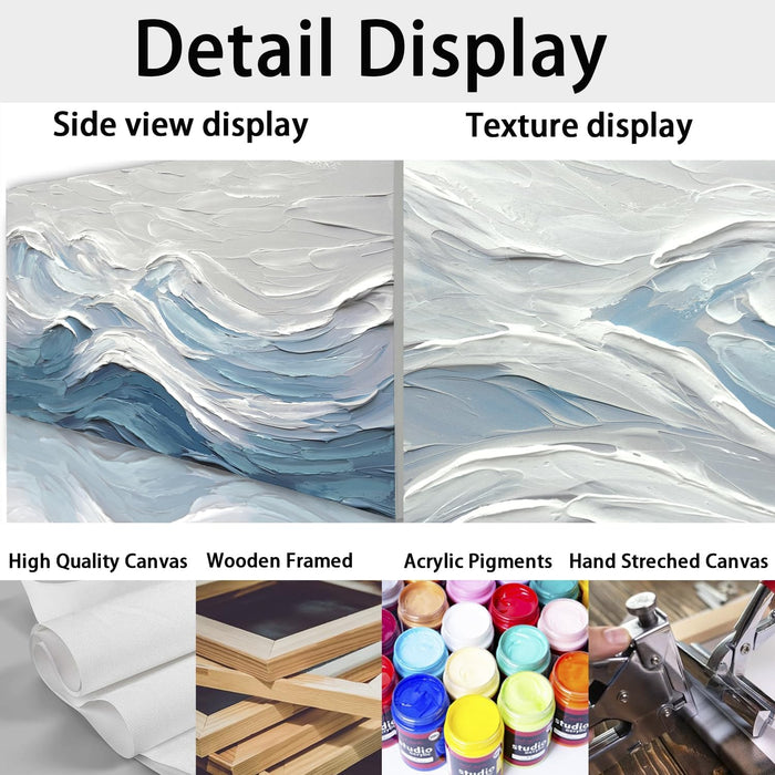 Abstract Wall Art for Living Room Blue and White Ocean Paintings Wall Decor Modern 3D Textured Canvas Wall Art Large Artwork for Living Room Bedroom Office 20"X40"
