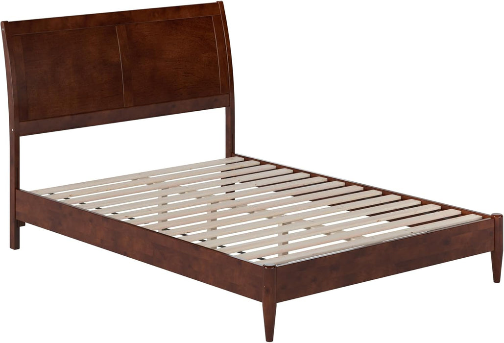, Valencia Full Solid Wood Low Profile Sleigh Platform Bed, Walnut