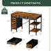 47" Computer Desk with 6 Drawers, Home Office Gaming Desks with Storage Shelves for Bedroom, Writing Study Corner Living Room Work Table Brown