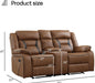 Faux Leather Manual Loveseat Recliner, 2 Seat Reclining Sofa Chair with Center Console, Hidden Storage and Cup Holders, Daul Recliner for Living Room, Meeting Room, Brown (Loveseat)