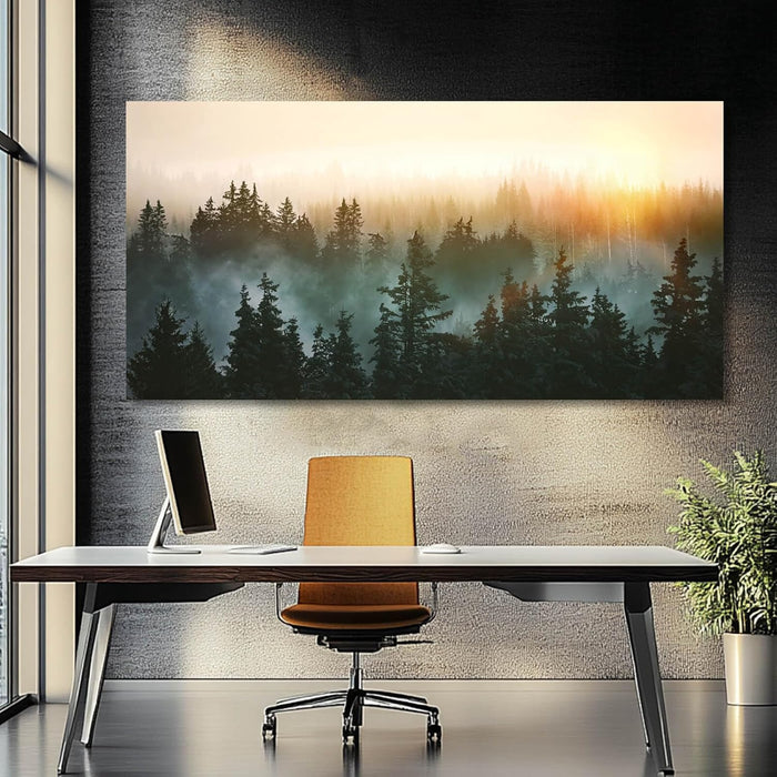 Canvas Wall Art Sunrise Forest Nature Painting Wall Decor for Bedroom Living Room Office Home Decor Wall Art 48X24 Inches