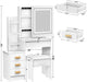 White Vanity Desk With Mirror Lights StorageDrawers