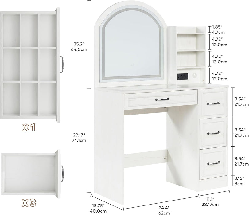 Antiquewhite Vanity Desk With LED Illuminated Mirror