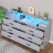 6 Drawer Dresser with Power Outlet, Chest of Drawer with LED Light, Modern Dresser with Open Storage Cubby, Double Wide Dressers Organizer for Bedroom, Living Room, Entryway, Hallway (Grey, 6 Drawers)