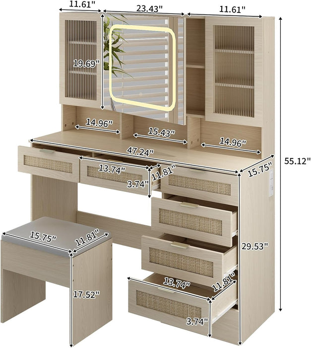 Vanity Table With Electroluminescent LED Mirror Natural