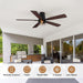 52 Inch Ceiling Fans with Lights, Farmhouse Ceiling Fan with Lights and Remote, Noiseless DC Motor, Black Flush Mount Ceiling Fan for Bedroom Living Room Indoor Outdoor
