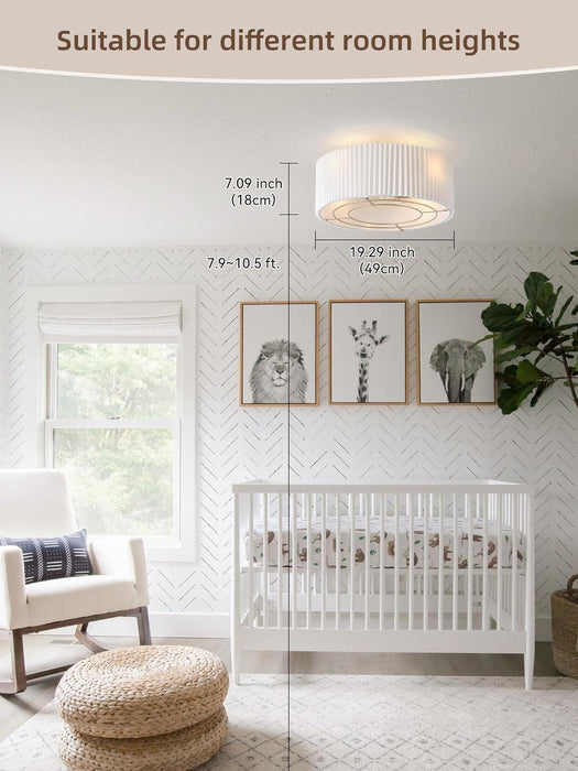 20" Low Profile Ceiling Fans with Lights, Flush Mount Boho Ceiling Fan with Light Remote Control, Bladeless Caged 6 Speeds for Bedroom, Nursery, Living Room