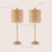27.5" Brass Gold Coastal Buffet Table Lamp Set of 2 for Bedroom, Boho Table Lamps with Natural Rattan Scalloped Shade, Pull Chain, LED Bulbs Included JYL1138A-SET2