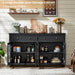 Farmhouse Sideboard Buffet Cabinet with Storage,59" Large Credenza with 4 Glass Doors & 2 Drawers,Adjustable Shelves Console Table,Wood Kitchen Coffee Bar for Dining Room,Living Room,Black
