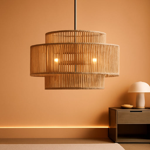17.7" Rattan Chandelier for Dining Room, Large Boho Pendant Light