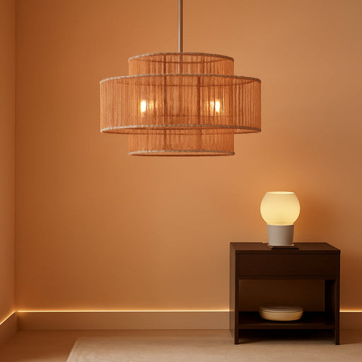 17.7" Rattan Chandelier for Dining Room, Large Boho Pendant Light