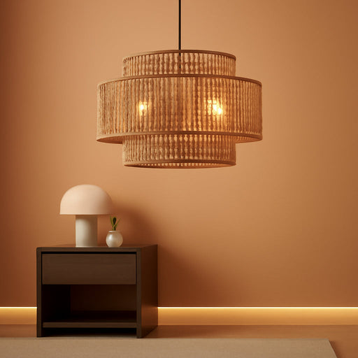 17.7" Rattan Chandelier for Dining Room, Large Boho Pendant Light