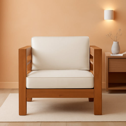 Great Deal Furniture Louise Outdoor Acacia Wood Club Chair with Cushion, Teak Finish and Beige