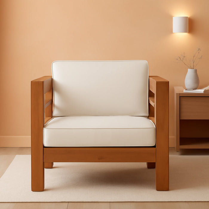 Great Deal Furniture Louise Outdoor Acacia Wood Club Chair with Cushion, Teak Finish and Beige