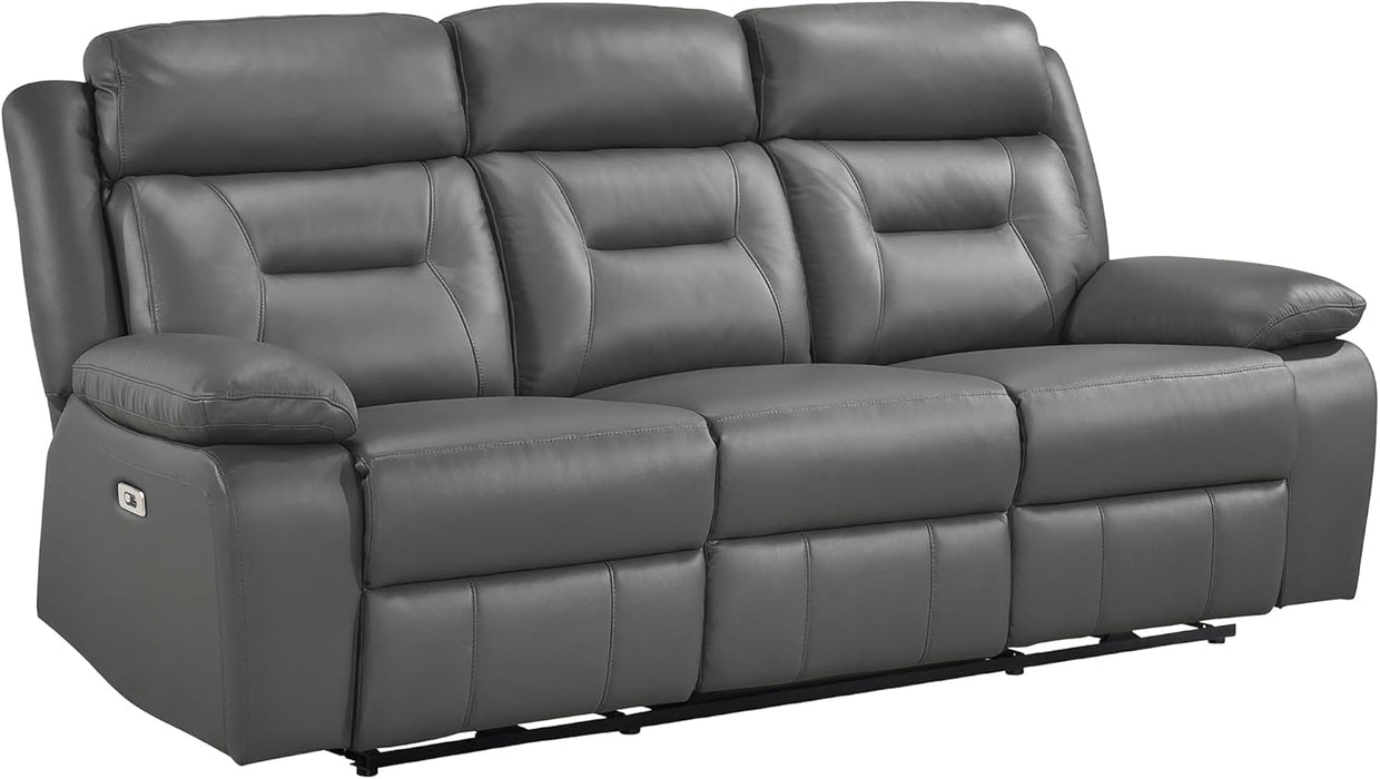 Power Double Recliner Sofa, Top Grain Leather Match Reclining Sofa with Pillow Top Armrests, Home Theater Seating, Wall Hugger Recliner Couch with USB Port, 87" W, Dark Gray