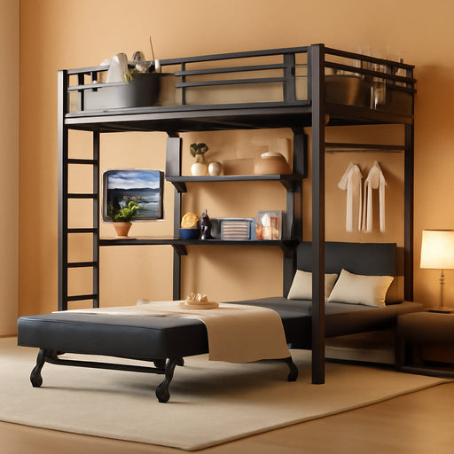 Twin Loft Bed IndustrialFrame WithDeskAndStorage Mattress