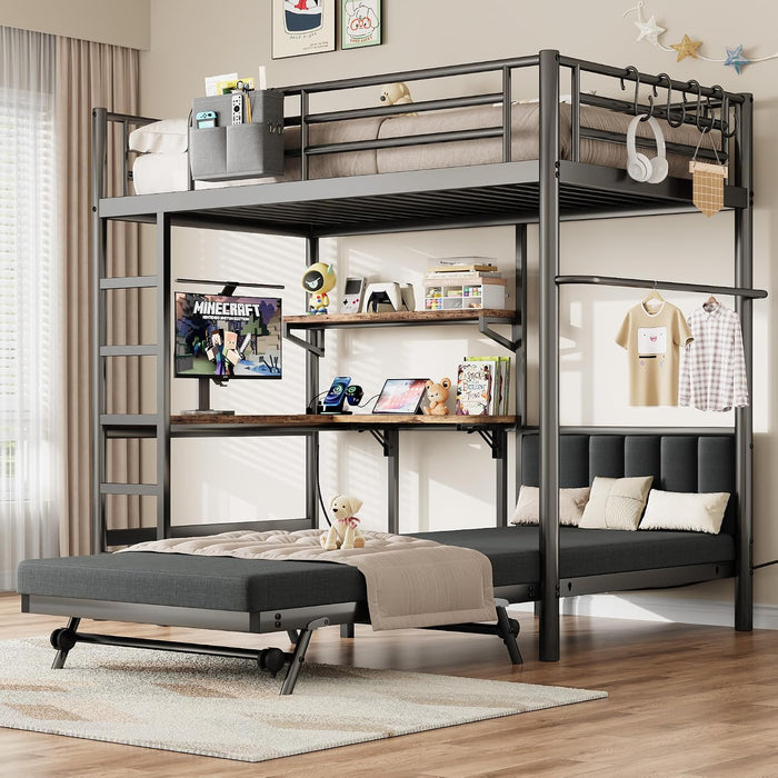 Twin Loft Bed IndustrialFrame WithDeskAndStorage Mattress