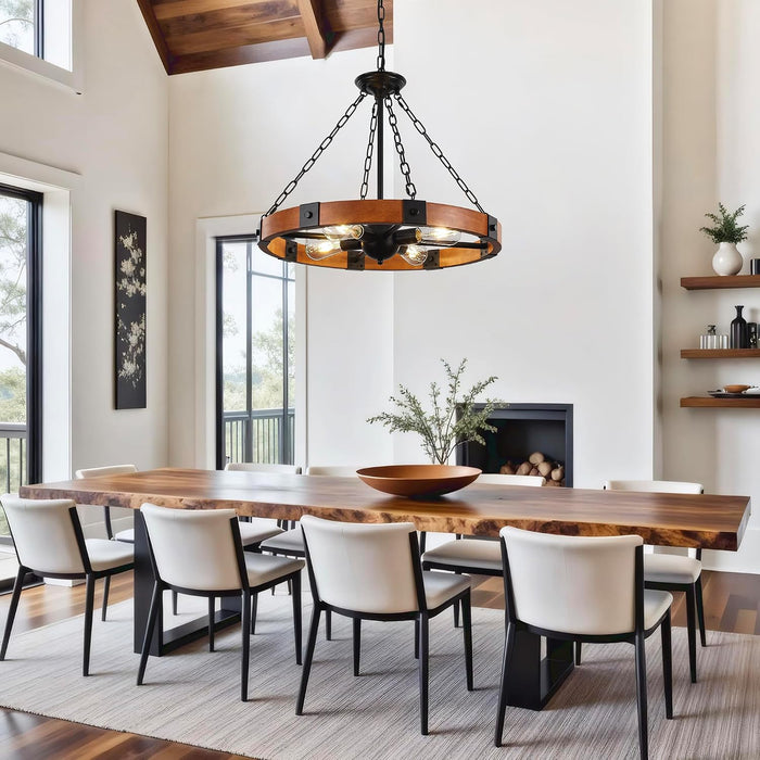 23.6 Inch Wood Wagon Wheel Chandelier 4-Light Farmhouse Chandelier
