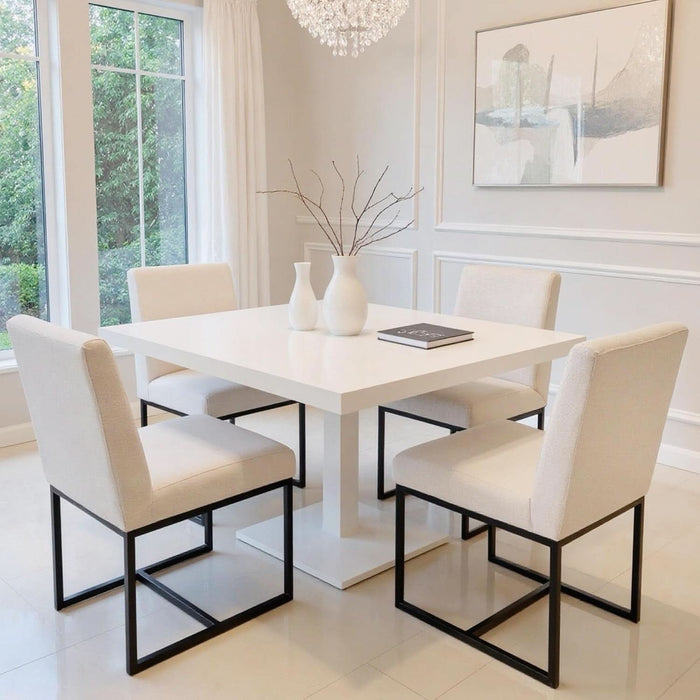Kitchen & Dining Room Chairs Set of 2, Linen Fabric Mid Century Modern Dining Chairs, Upholstered Dining Chairs with Black Finish Metal Frame, Cream, 2 PC
