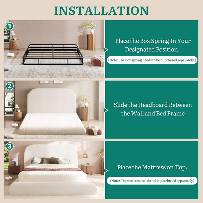 King Size Bed Frame, Velvet Upholstered Platform Bed Frame with Headboard, Soft Cloud Bed with Footboard, Rounded Corners, 10 Seconds Easy Assembly, Beige (Not Include Box Spring)