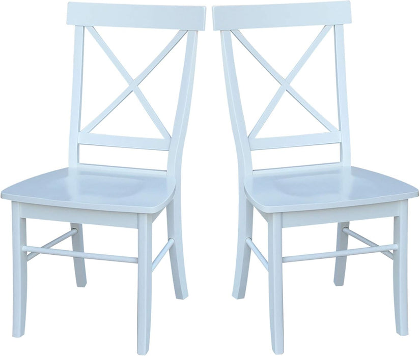 , Set of Two X-Back Dining Chairs, White , 225Lbs Wt Capacity, Solid Real Wood, Sturdy Parawood, White