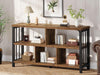 Low Book Shelf, Industrial Horizontal Bookcase, Rustic Brown, 47 Inch | Farmhouse 3 Tier Open Bookshelf, Long Wide 5 Cube Storage Organizer, Wood Metal Cubby Bookcase for Bedroom Living Office