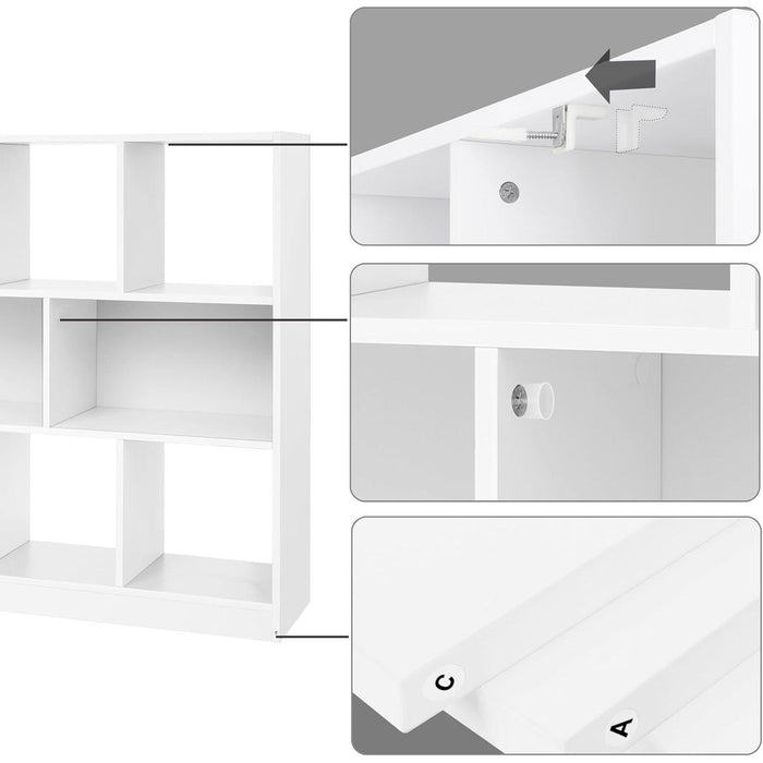 Bookcase, Bookshelf, Freestanding Storage Unit, 8 Open Compartments, Used Horizontally, Vertically, Upside Down, 11 X 35.4 X 39.4 Inches, for Living Room, Study, Office, White ULBC55WT