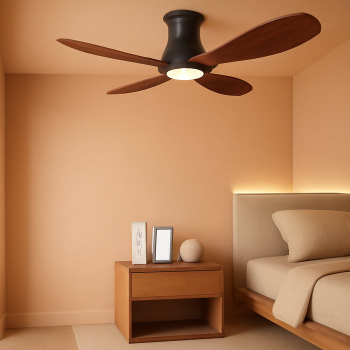 52” Smart Low Profile Ceiling Fans with Lights Remote,3 Wood Blade,Quiet DC Motor,Outdoor Indoor Flush Mount Ceiling Fan,Voice Control via WIFI Alexa App,Modern Lighting& Ceiling Fan for Bedroom Patio