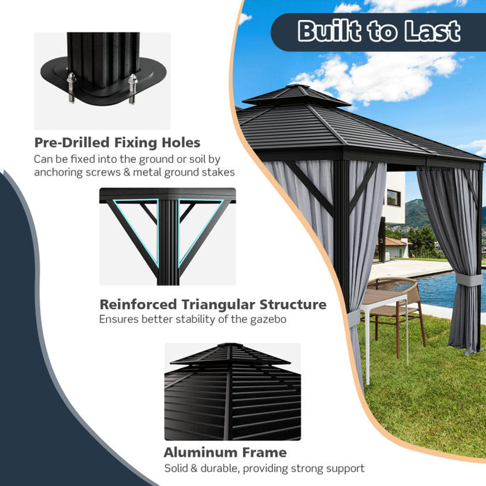 10 X 10 Feet Double-Top Hardtop Gazebo with Galvanized Steel Roof