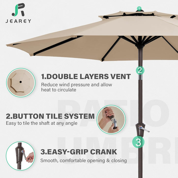 9 Ft 2-Tiers Patio Umbrellas Outdoor Table Market Umbrella W/Push Button Tilt/Crank, 8 Sturdy Ribs, UV Protection Waterproof Sunproof(Beige)