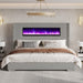 Modern California King Size Bed Frame with Fireplace, Corduroy Upholstered Bed Frame with 60.4“ Extra Tall Headboard, Wingback Platform Bed Frame Wooden Slats/No Box Spring Needed, Greige