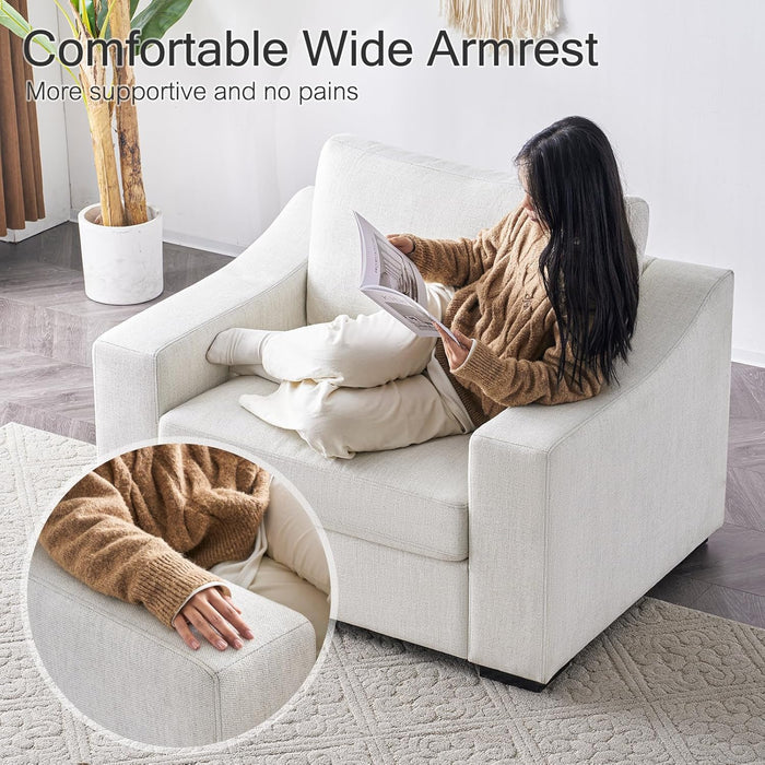 47" W Oversized Accent Chair Set of 2, Linen Fabric Modern Armchair, Washable Covers, Comfy Upholstered Large Chair Armchair Sofa Chair Reading Chair for Living Room Bedroom Office, Ivory