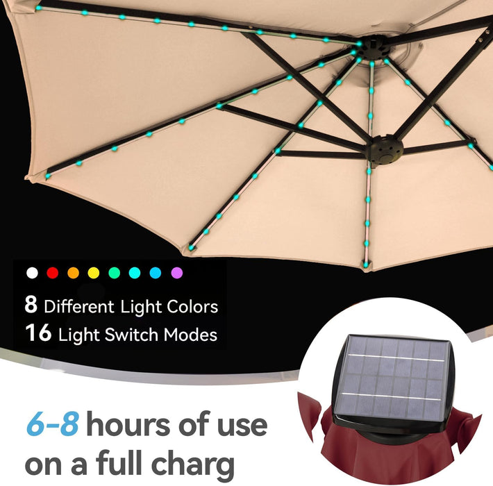 13Ft Outdoor Patio Umbrella with Solar Lights, 120 LED 12-Mode Large Double Sided Rectangular Table Umbrella, Heavy Duty Triple-Head Shade for Backyard Deck & Poolside, Beige (No Base)