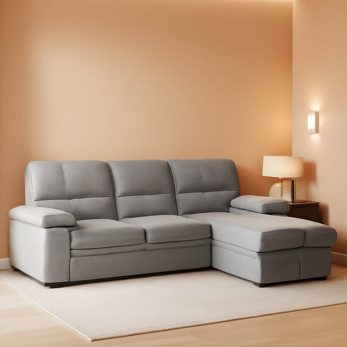 Gray Velvet Reversible Sleeper Sectional Sofa