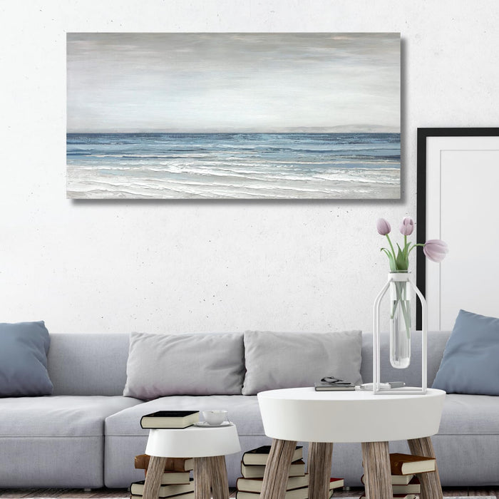 Abstract Wall Art Painting Wall Decor Large Artwork Textured Blue and White Sea Background Canvas Wall Art for Living Room Bedroom Home Decor 20"X40"