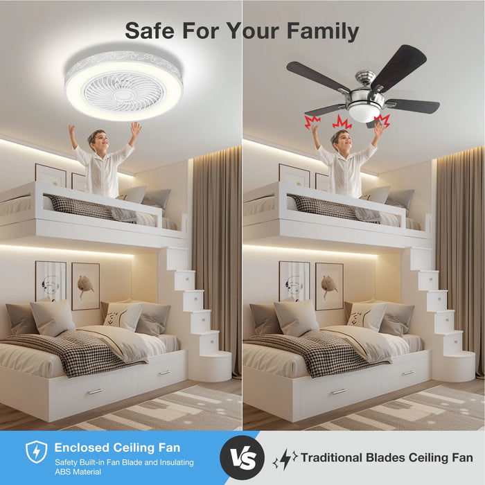 22" Ceiling Fans with Lights, 3 Colors Temperature,6 Speeds, Remote & APP Control, Enclosed Flush Mount Ceiling Fan with Timing,Reversible Blades for Bedroom,Living Room,White