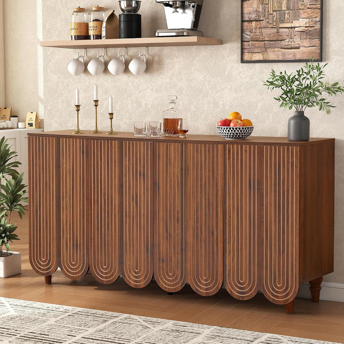 Walnut Buffet Cabinet Set With IndustrialStyle Shelves