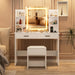 Small Vanity Desk with Mirror and Lights, Makeup Vanity with 2 Large Drawers and Stool, White Dressing Table for Girls Bedroom