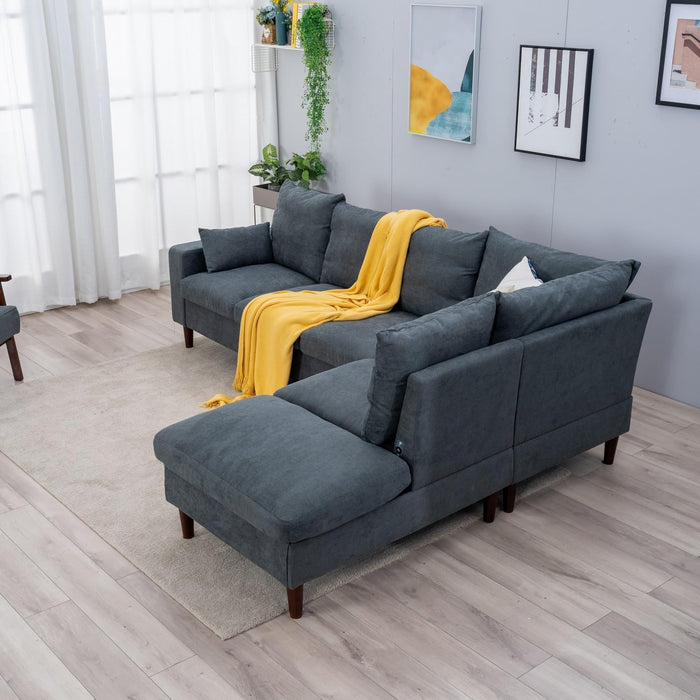 Sectional Sofa Living Room Furniture Set L Shape Couch Linen Fabric for Home Room Decor Bedroom,3 Seater Left Facing Chaise (Grey, 6 Seater Corner with Bulit-In USB Chaise)