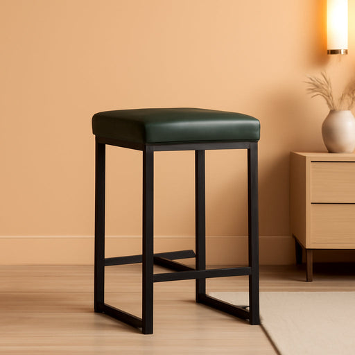 24.6" Bar Stools Set of 4 with PU Leather Upholstered Seats, Green | Counter Height Bar Stools with Metal Frame & Footrest, Modern Backless Kitchen Barstools for Home Bar, Dining Room