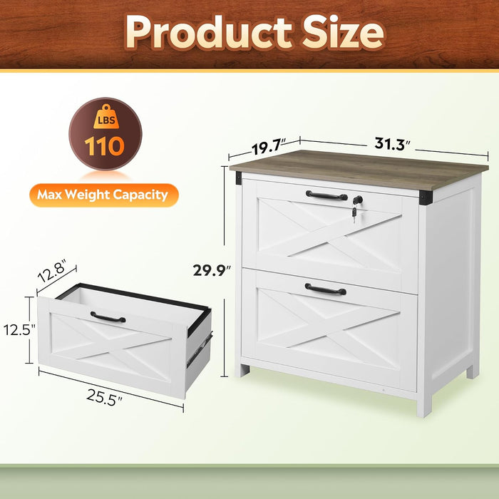 2 Drawer Lateral File Cabinet WhiteLockingSystemA4