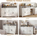 Sideboard Buffet Cabinet with Storage, 47" Kitchen Buffet Cabinet with Charging Station, Farmhouse Coffee Bar Station with Drawers and Doors, Credenza for Kitchen Living Room Entryway, White