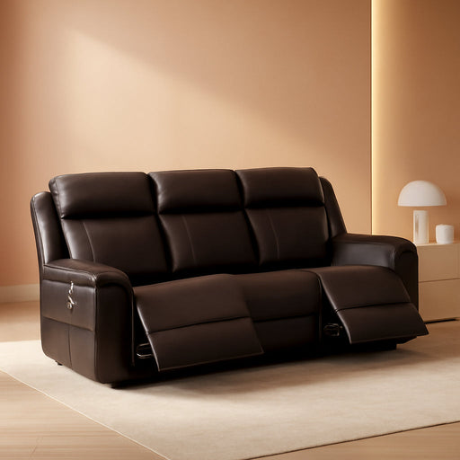 Genuine Leather Power Recliner Sofa, Wall Hugger Reclining Sofa with Drop down Table, Power Headrest, Drawers, Charging Ports, Reclining Sectional Couch for Living Room, RV, Dark Brown