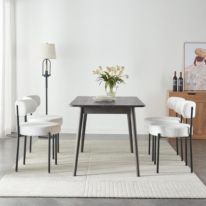 Modern Dining Room Chairs, Mid-Century round Upholstered Boucle Kitchen Dining Chairs with Black Metal Legs (2, White)