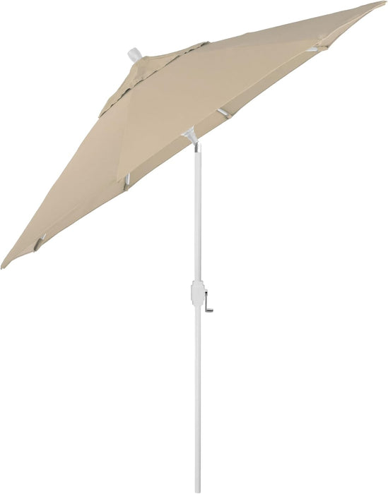 12-Year-Non-Fading, 9Ft Premium Sunbrella Patio Umbrella, Hand-Crank, Button-Tilt, White Frame, Beige Fabric