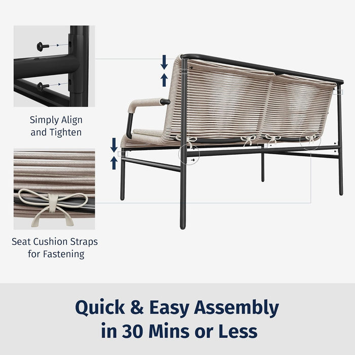 4 Piece Patio Furniture Set, Outdoor Furniture with PE Wicker Rattan Chairs and Coffee Table, Modern Patio Conversation Set with Soft Pad for Garden, Backyard and Porch, Apricot